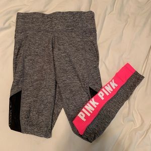 cute pink grey leggings with mesh and pink logo